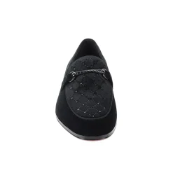 After Midnight Collection - Black Velvet Crystal Studded Design Slip-On Loafer