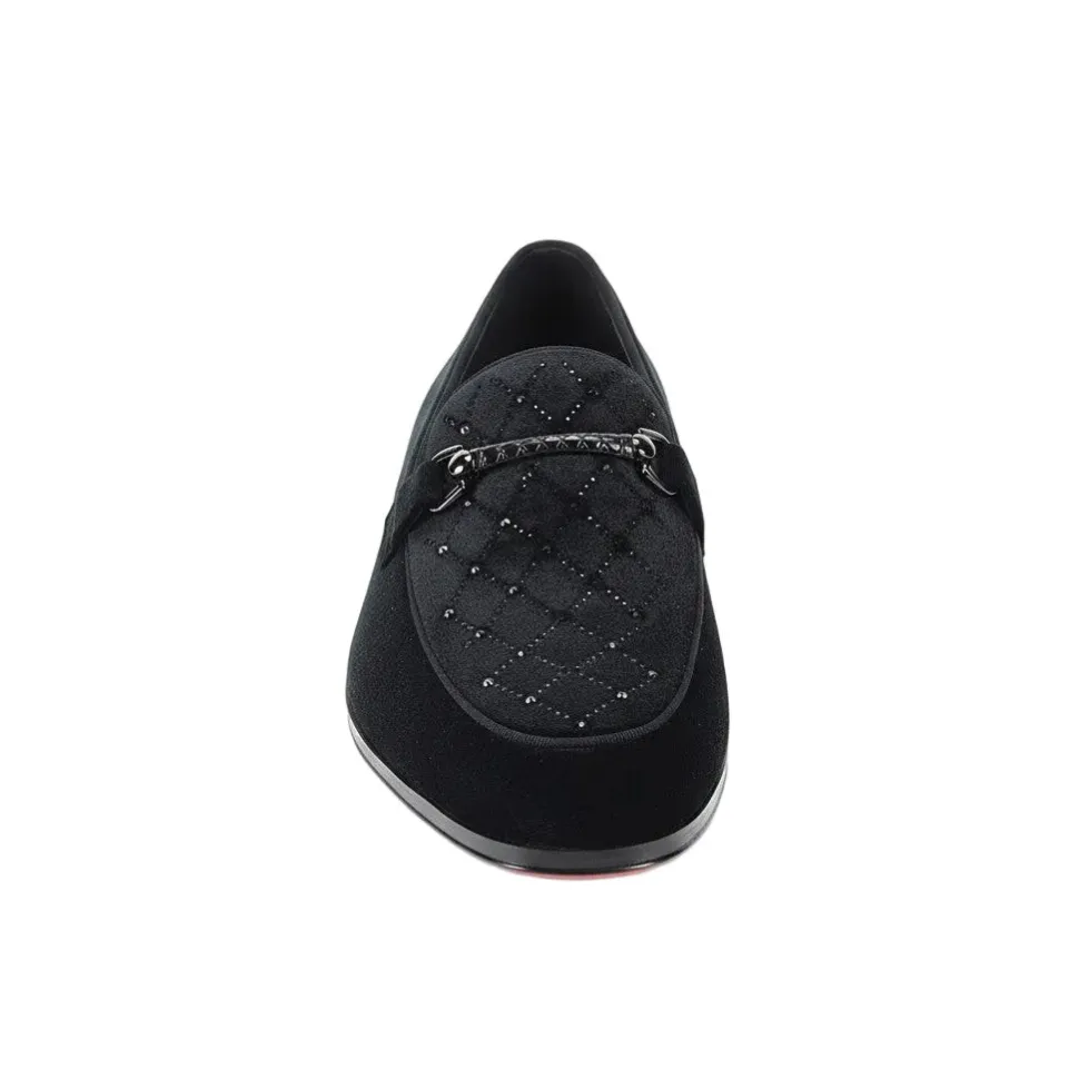After Midnight Collection - Black Velvet Crystal Studded Design Slip-On Loafer