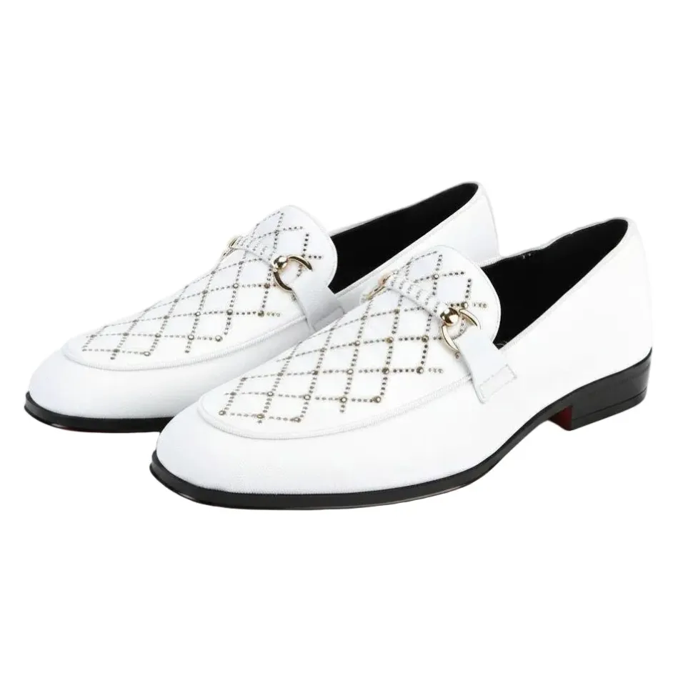 After Midnight Collection - White Velvet Crystal Studded Design Slip-On Loafer