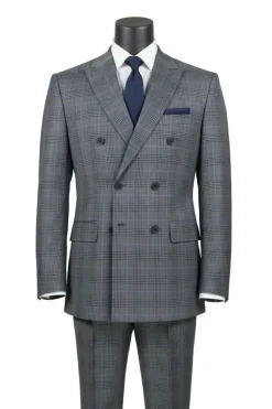 Alexander Collection - Regular Fit Charcoal Glen Plaid Double Breasted 2-Piece Suit