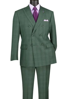 Alexander Collection - Regular Fit Forest Green Glen Plaid Double Breasted 2-Piece Suit