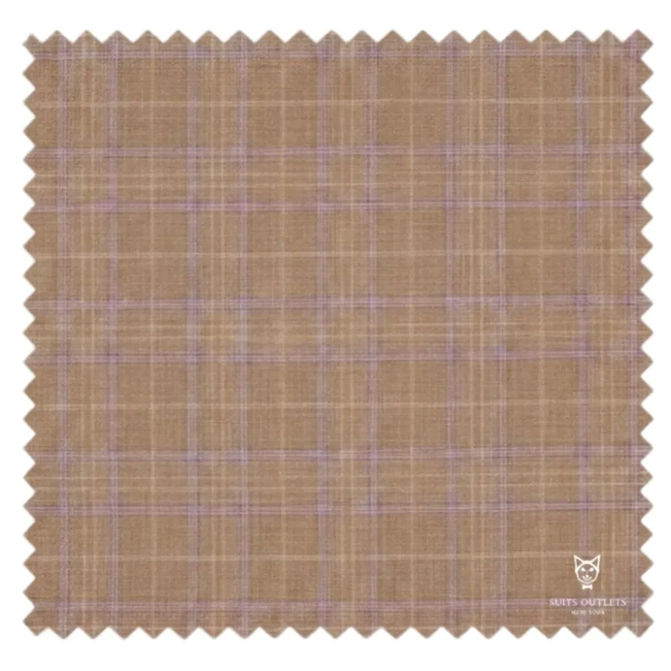 Alexander Collection - Regular Fit Tan Glen Plaid Double Breasted 2-Piece Suit
