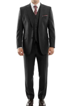 Arezzo Collection - 100% Wool Suit Modern Fit Italian Style 3 Piece in Black