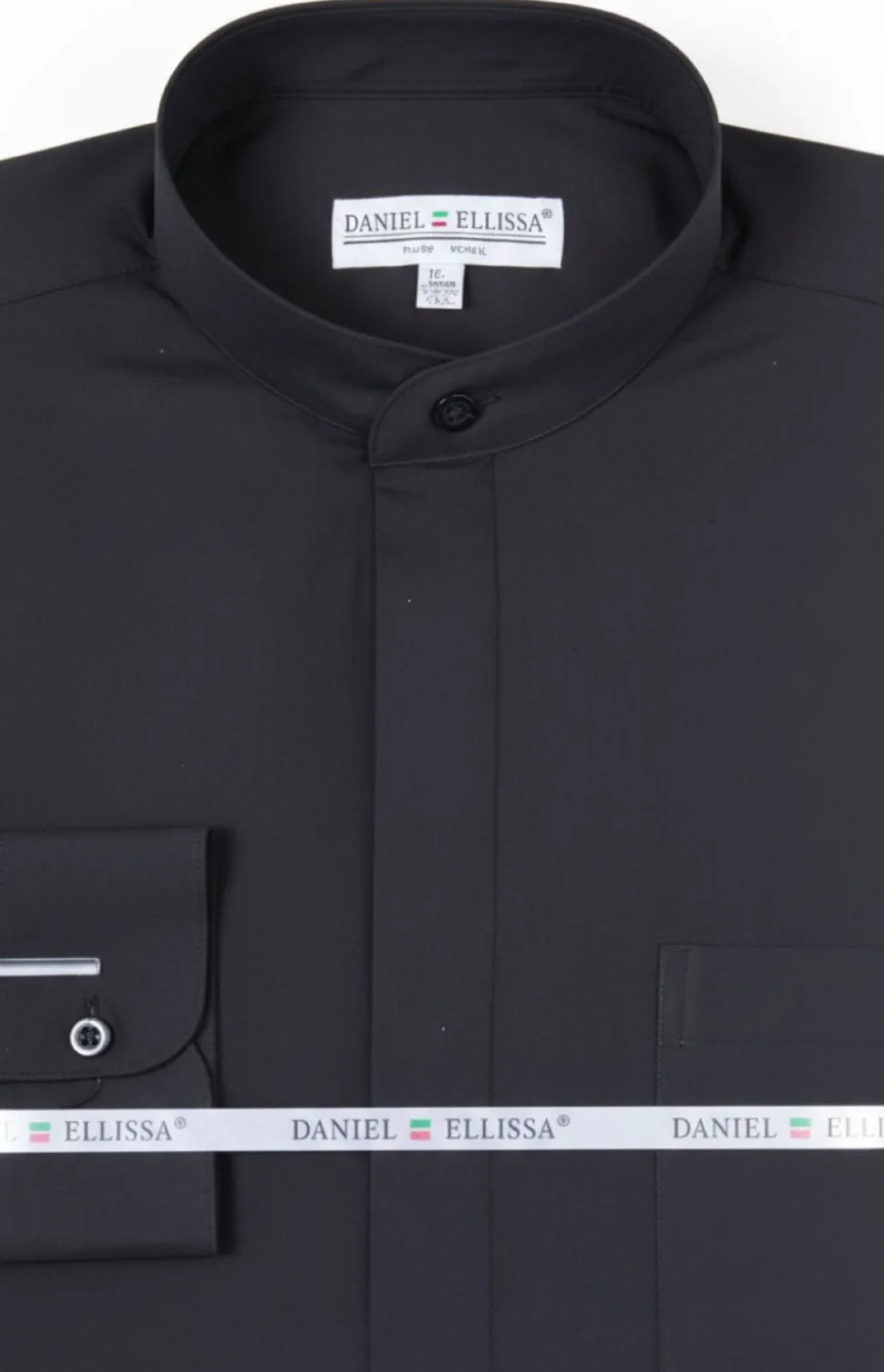 Basic Banded Collar Convertible Cuff Dress Shirt in Black