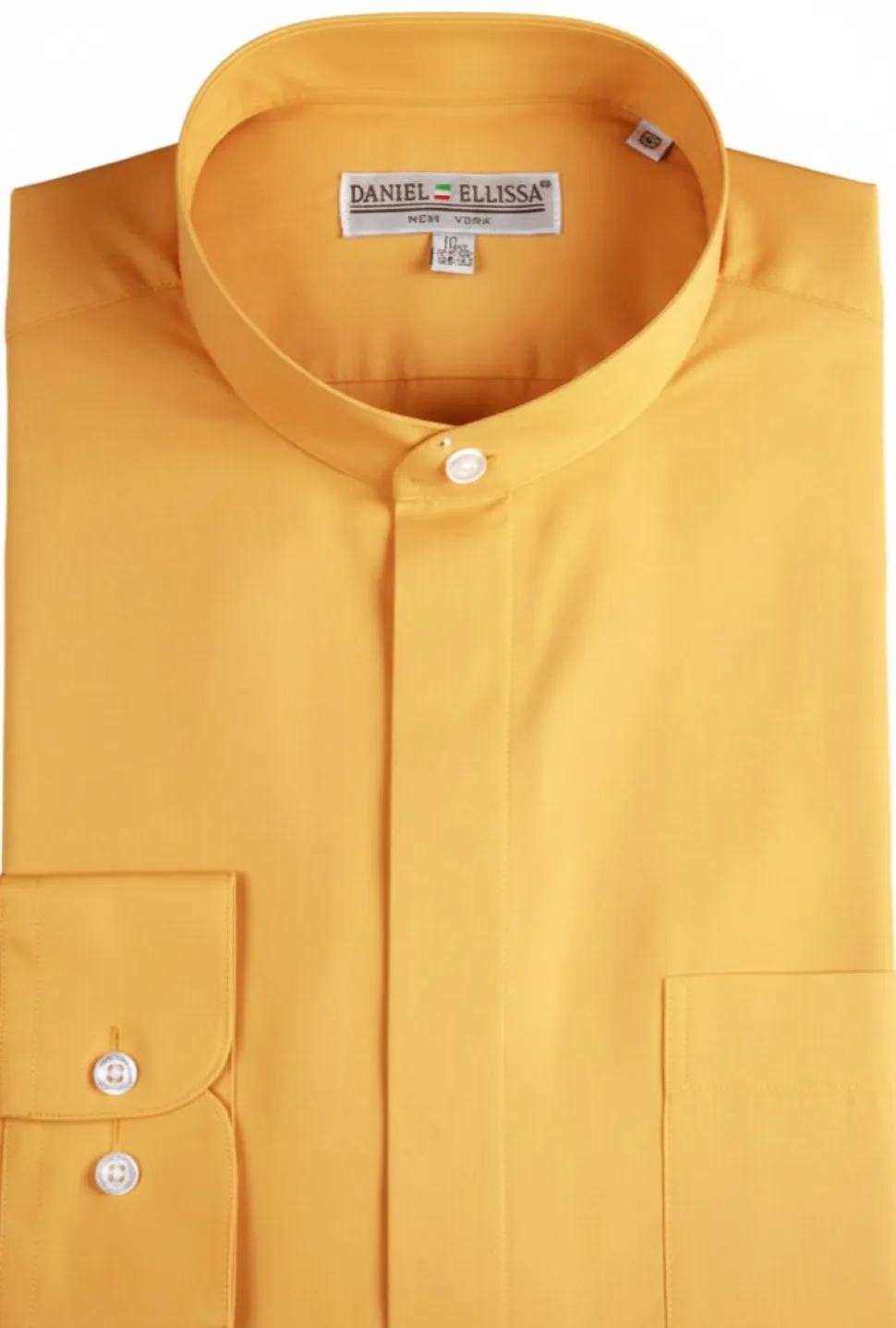 Basic Banded Collar Convertible Cuff Dress Shirt in Honey Gold