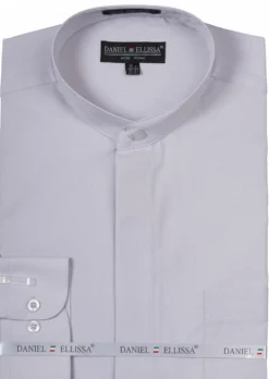Basic Banded Collar Convertible Cuff Dress Shirt in Silver