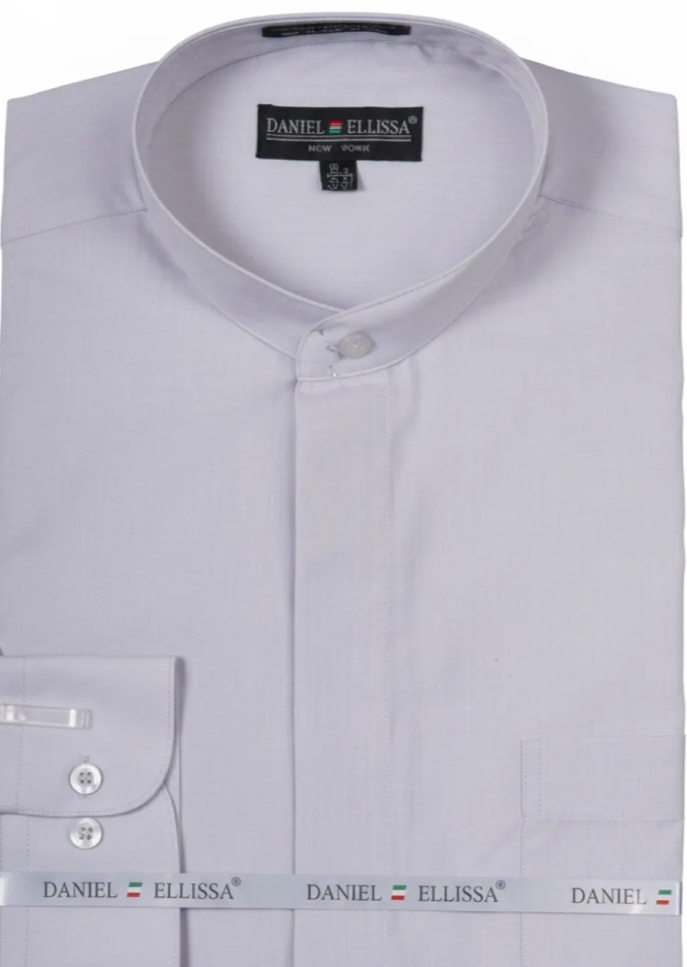 Basic Banded Collar Convertible Cuff Dress Shirt in Silver