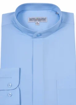 Basic Banded Convertible Cuff Collar Dress Shirt in Light Blue
