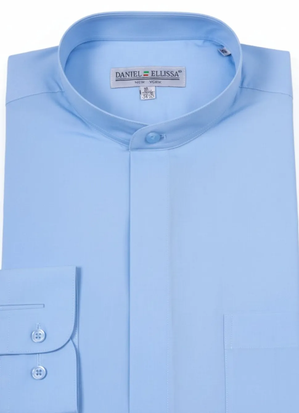 Basic Banded Convertible Cuff Collar Dress Shirt in Light Blue