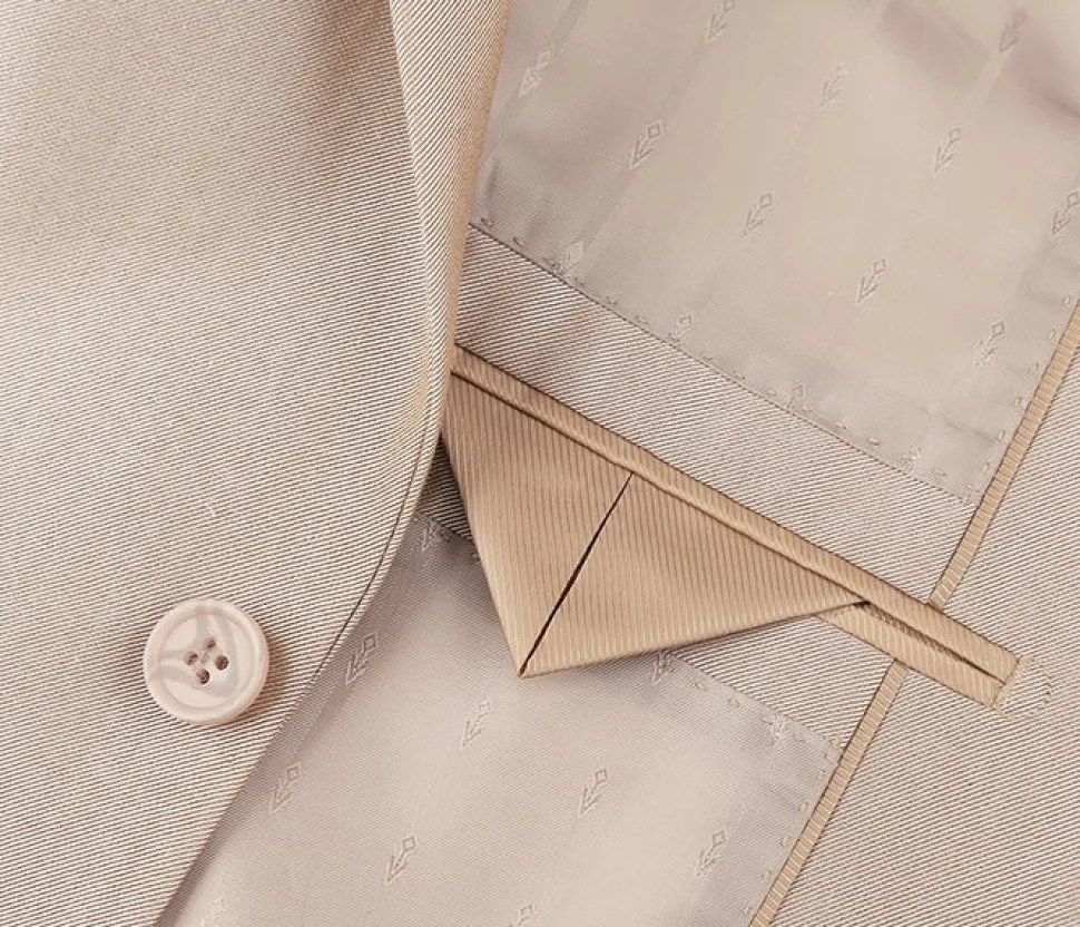 Beige Regular Fit Sharkskin Italian Styled 2 Piece Suit