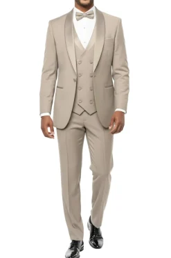Beige Slim Fit 3-Piece Shawl Lapel Tuxedo