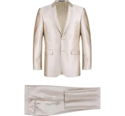Beige Slim Fit Sharkskin Italian Styled 2 Piece Suit