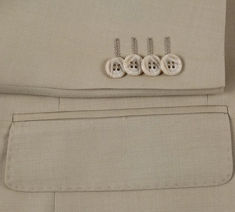 Bevagna Collection - Beige 100% Virgin Wool Regular Fit Pick Stitched 2 Piece Suit