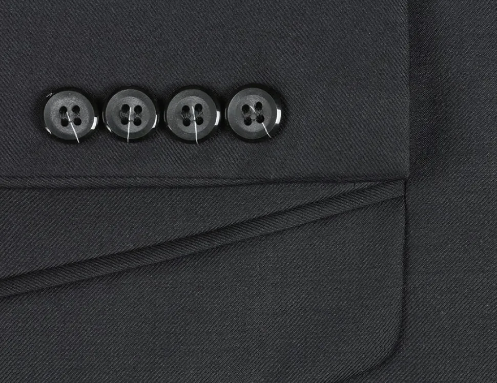 Bevagna Collection - Black 100% Virgin Wool Regular Fit Pick Stitched 2 Piece Suit