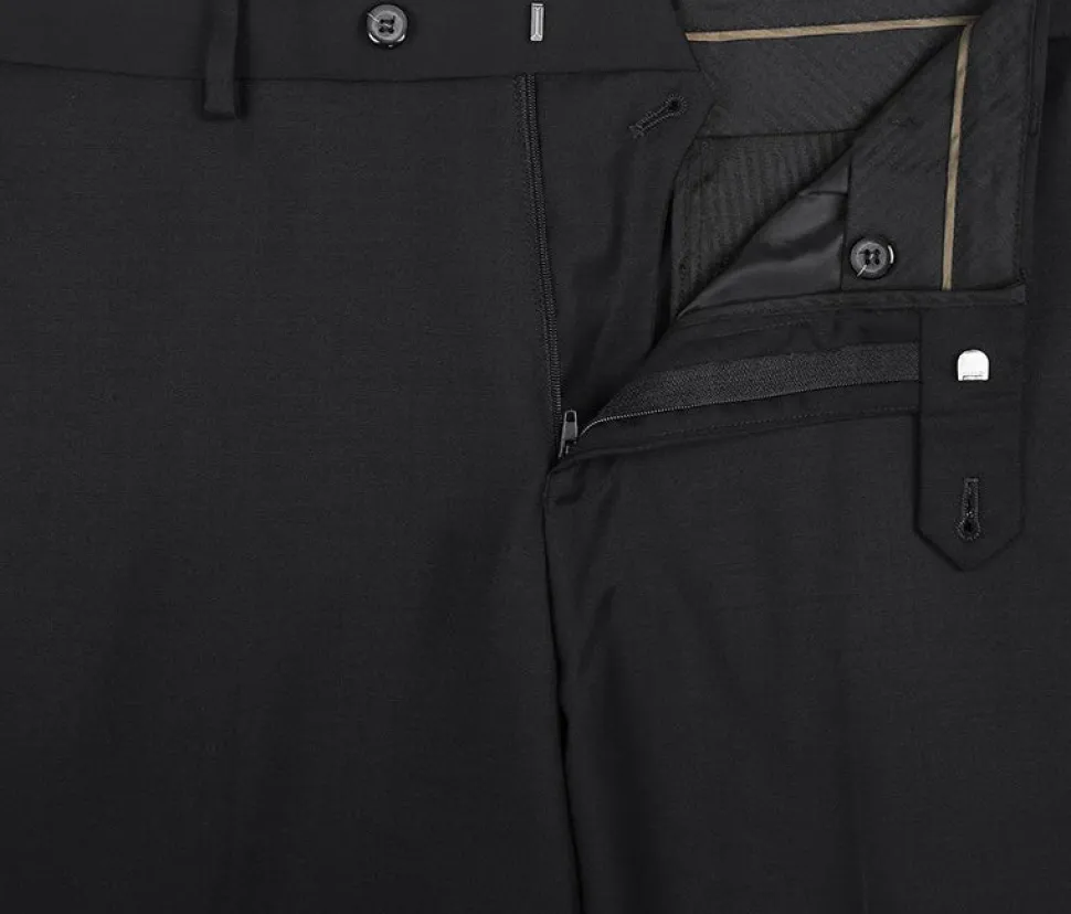 Bevagna Collection - Black 100% Virgin Wool Regular Fit Pick Stitched 2 Piece Suit