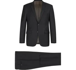 Bevagna Collection - Black 100% Virgin Wool Regular Fit Pick Stitched 2 Piece Suit