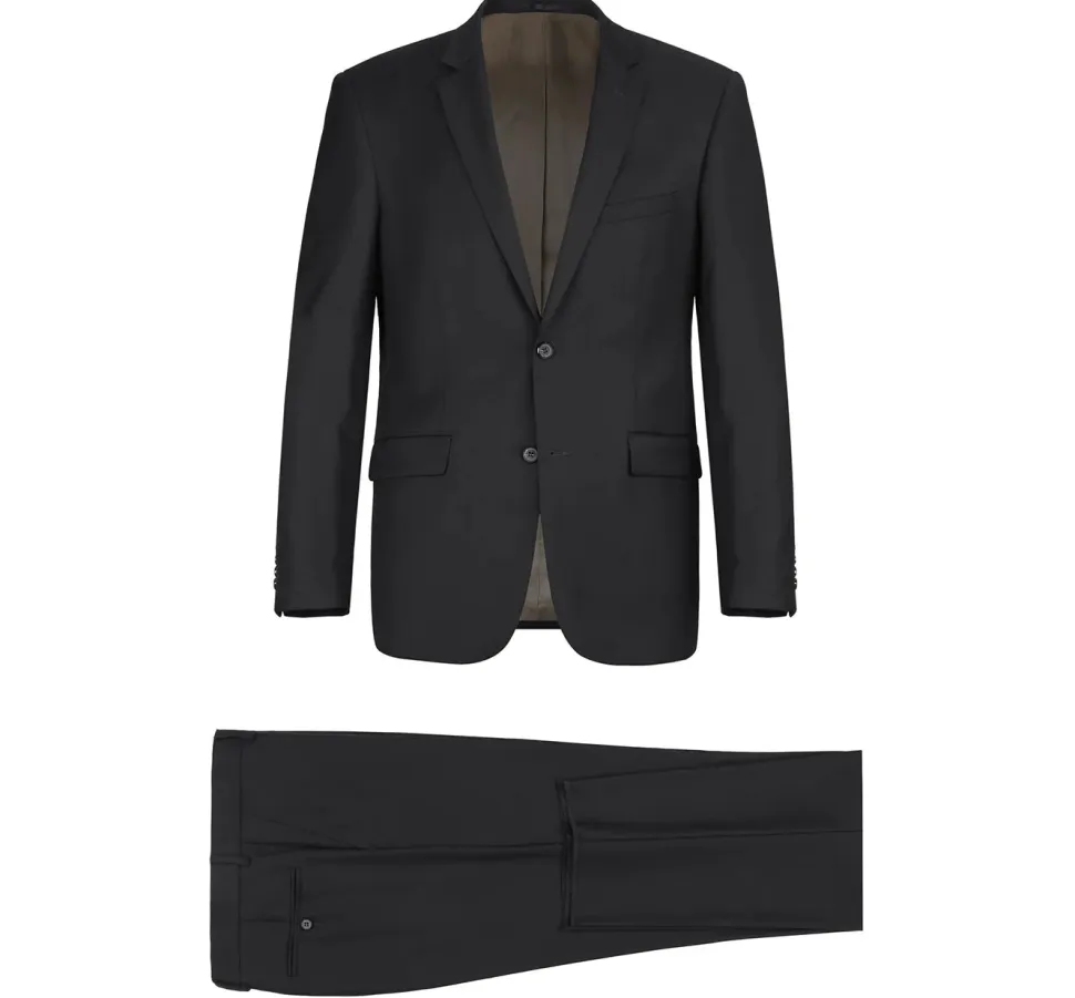 Bevagna Collection - Black 100% Virgin Wool Regular Fit Pick Stitched 2 Piece Suit