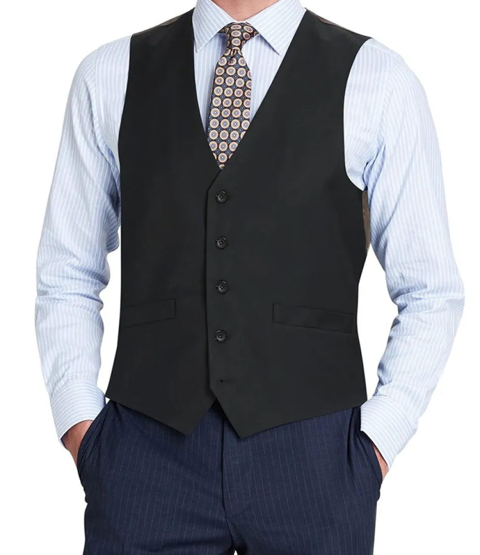 Bevagna Collection - Wool Suit Dress Vest 5 Buttons Regular Fit In Black