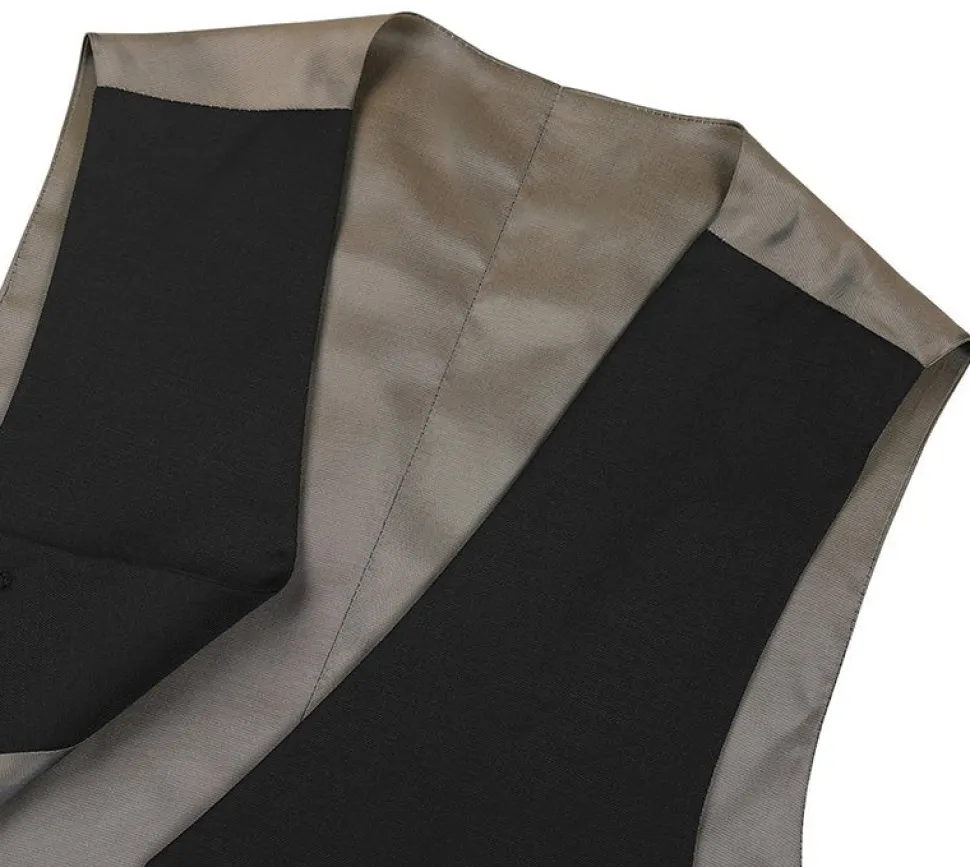 Bevagna Collection - Wool Suit Dress Vest 5 Buttons Regular Fit In Black