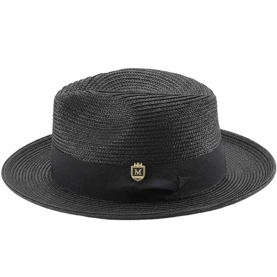 Black Braided Wide Brim Pinch Fedora Matching Grosgrain Ribbon
