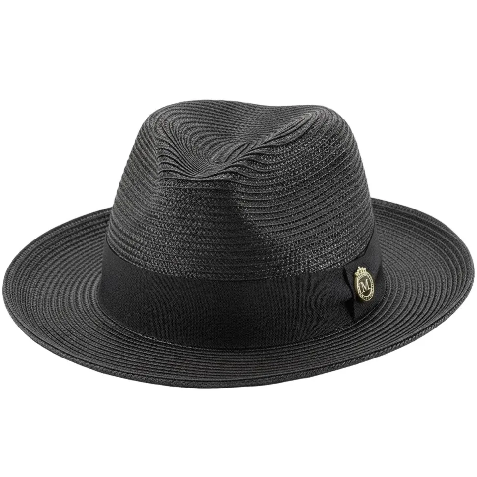 Black Braided Wide Brim Pinch Fedora Matching Grosgrain Ribbon