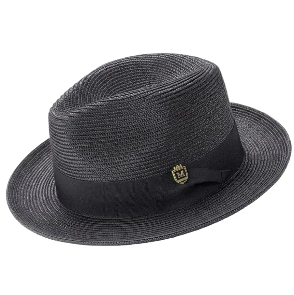 Black Braided Wide Brim Pinch Fedora Matching Grosgrain Ribbon