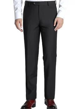Black Dress Pants Regular Leg Flat Front Pre-Hemmed