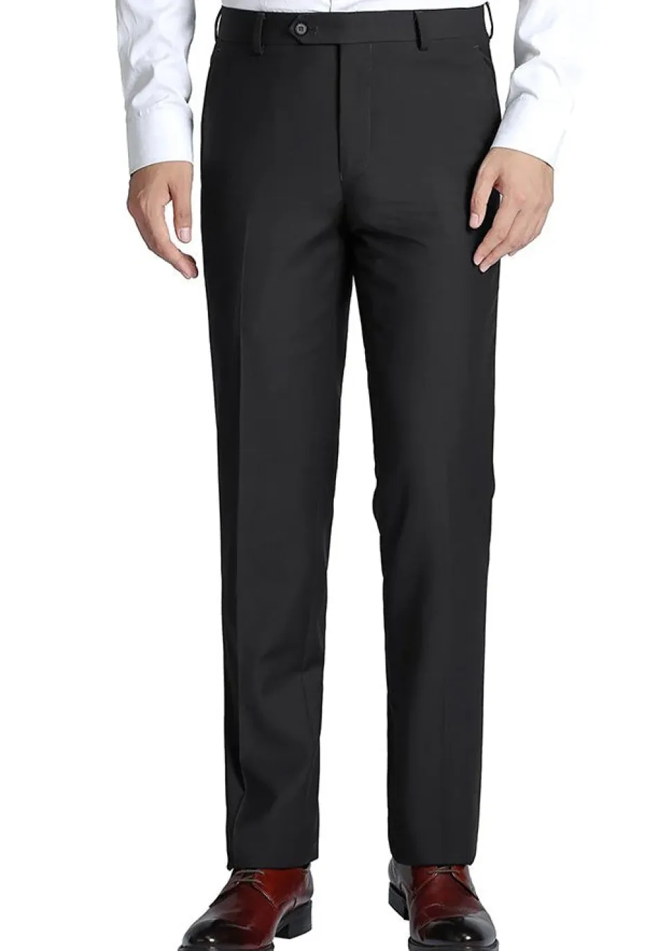 Black Dress Pants Regular Leg Flat Front Pre-Hemmed