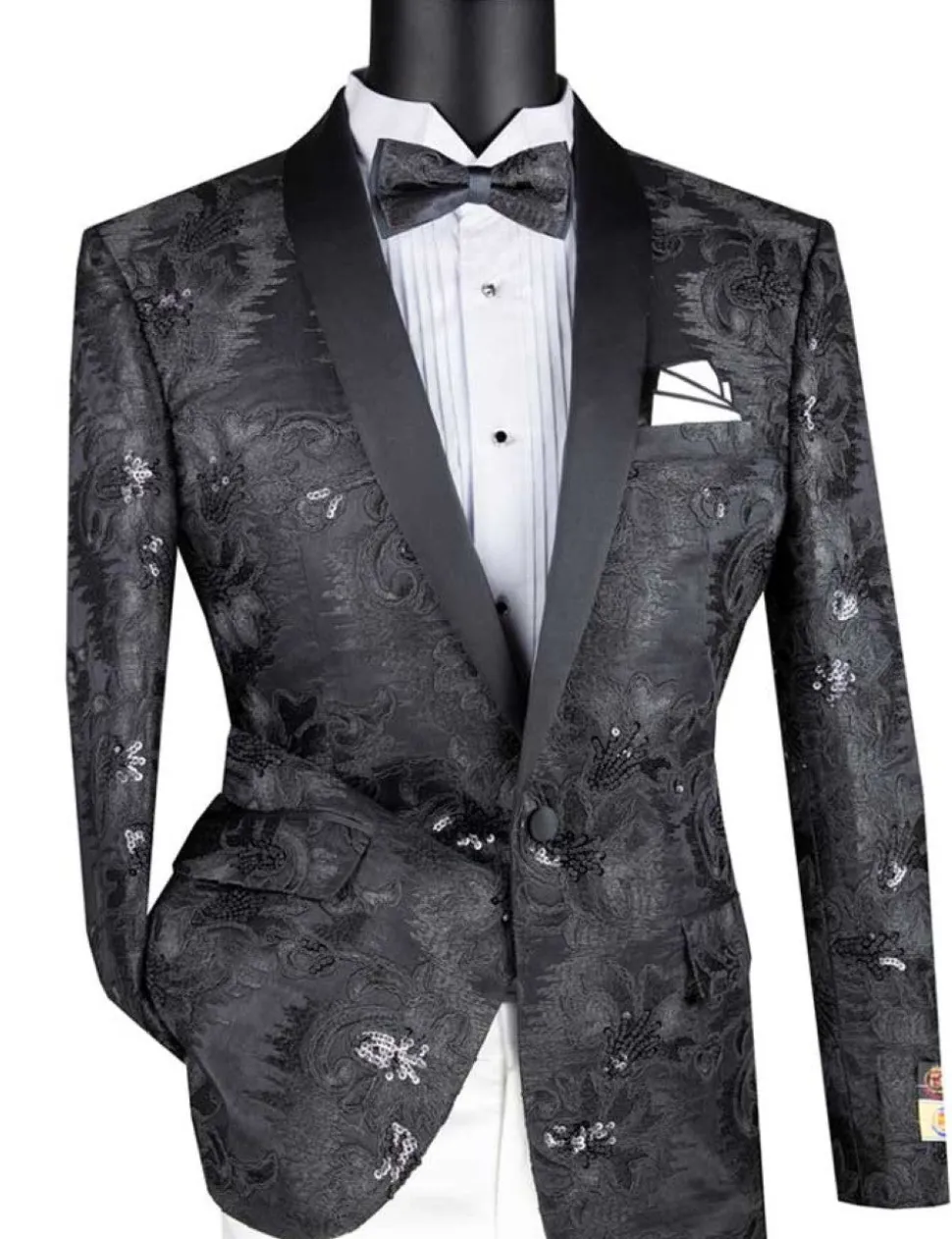 Black Embroidery Slim Fit Jacket Shawl Lapel