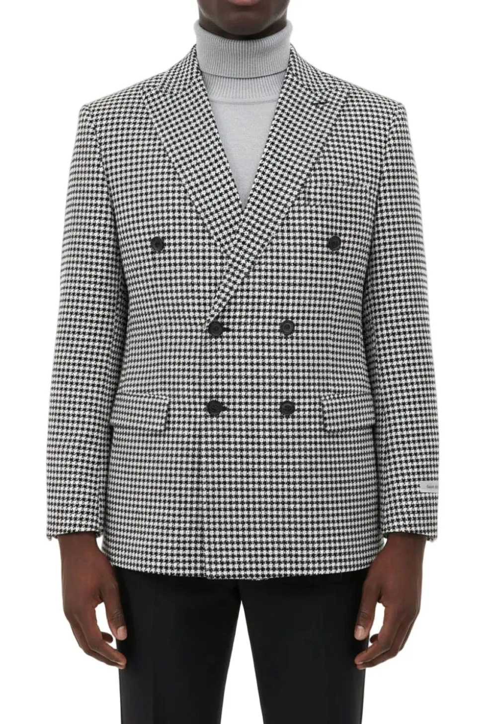 Black Houndstooth Hybrid Fit Double Breasted Jacket
