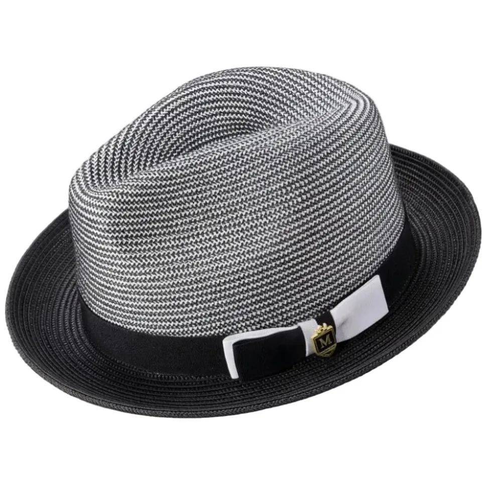 Black Men's Two-Tone Braided Pinch Fedora with Grosgrain Ribbon