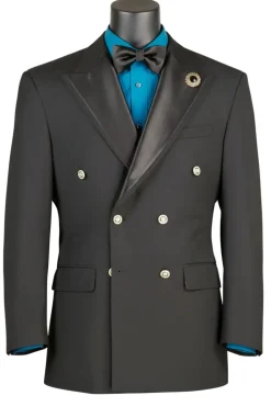 Black Modern Fit Double-Breasted Tuxedo Blazer