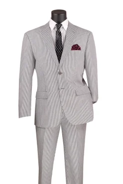 Black Modern Fit Seersucker Suit With Adjustable Waistband Pants