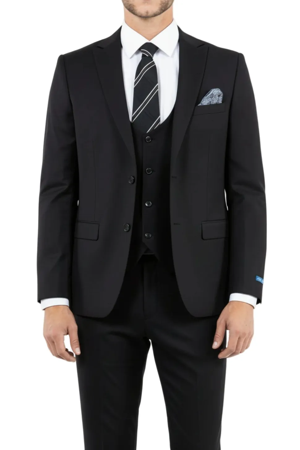 Black 3 Piece Hybrid Fit Peak Lapel Suit
