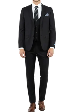 Black 3 Piece Hybrid Fit Peak Lapel Suit