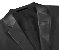 Black Regular Fit Sharkskin Italian Styled 2 Piece Suit