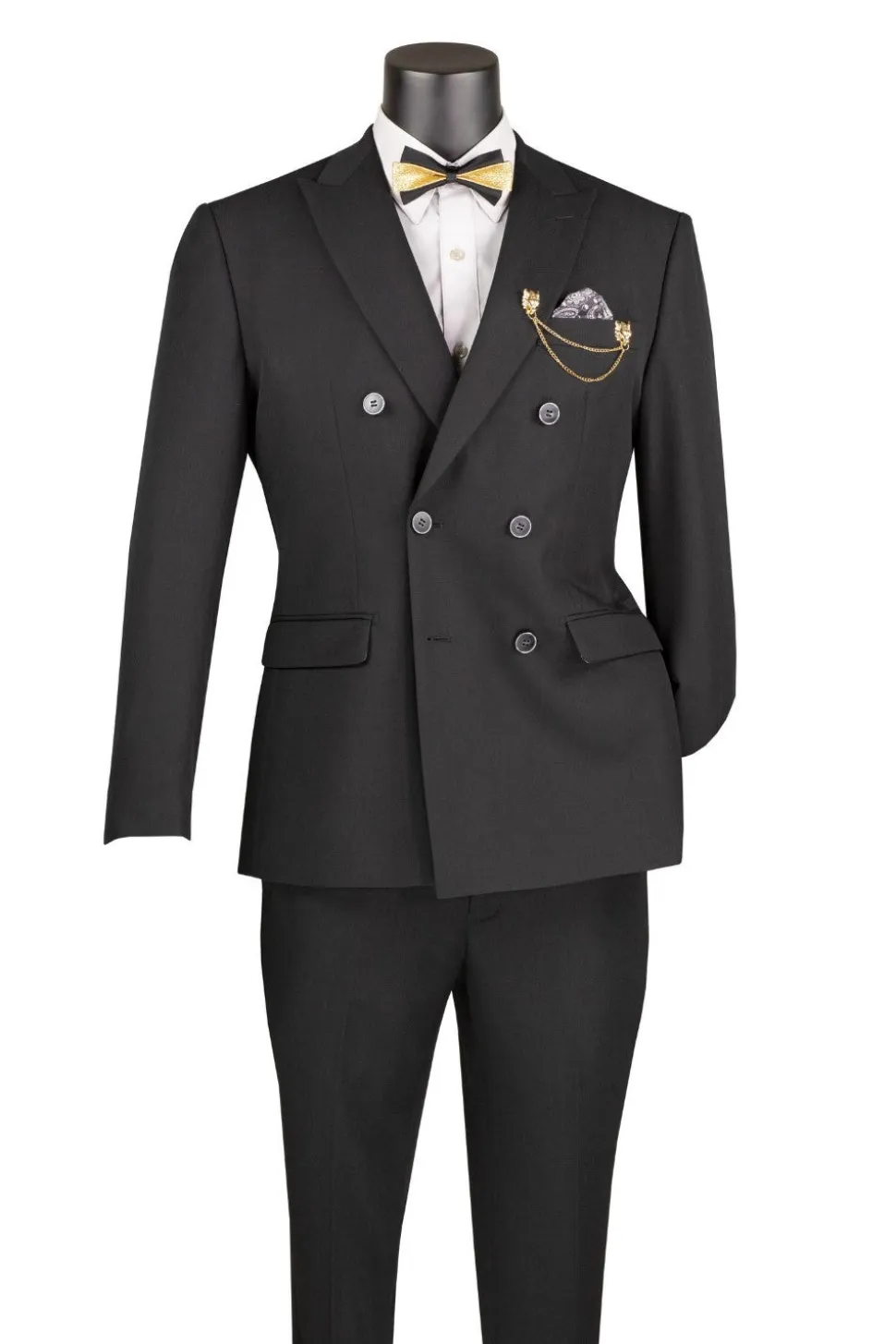 Black Slim Fit Double Breasted 2 Piece Suit with Adjustable Waistband