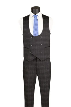 Black Slim Fit 3 Piece 1 Button Windowpane Suit