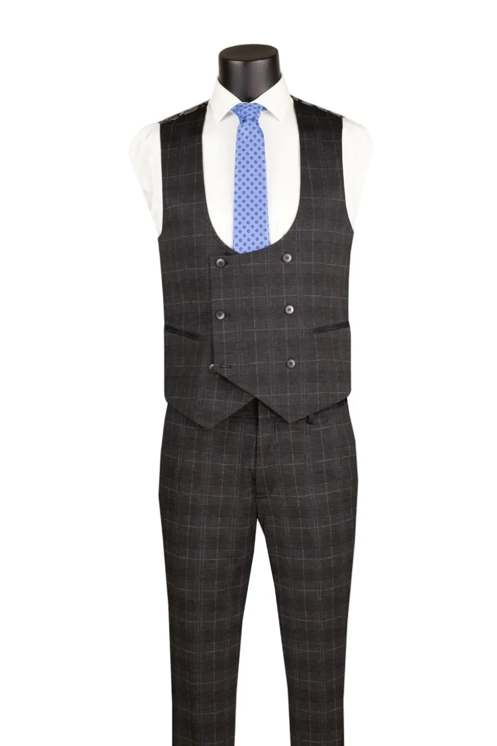 Black Slim Fit 3 Piece 1 Button Windowpane Suit