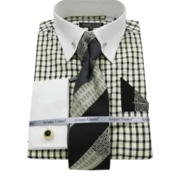 Black Windowpane French Cuff Dress Shirt Set