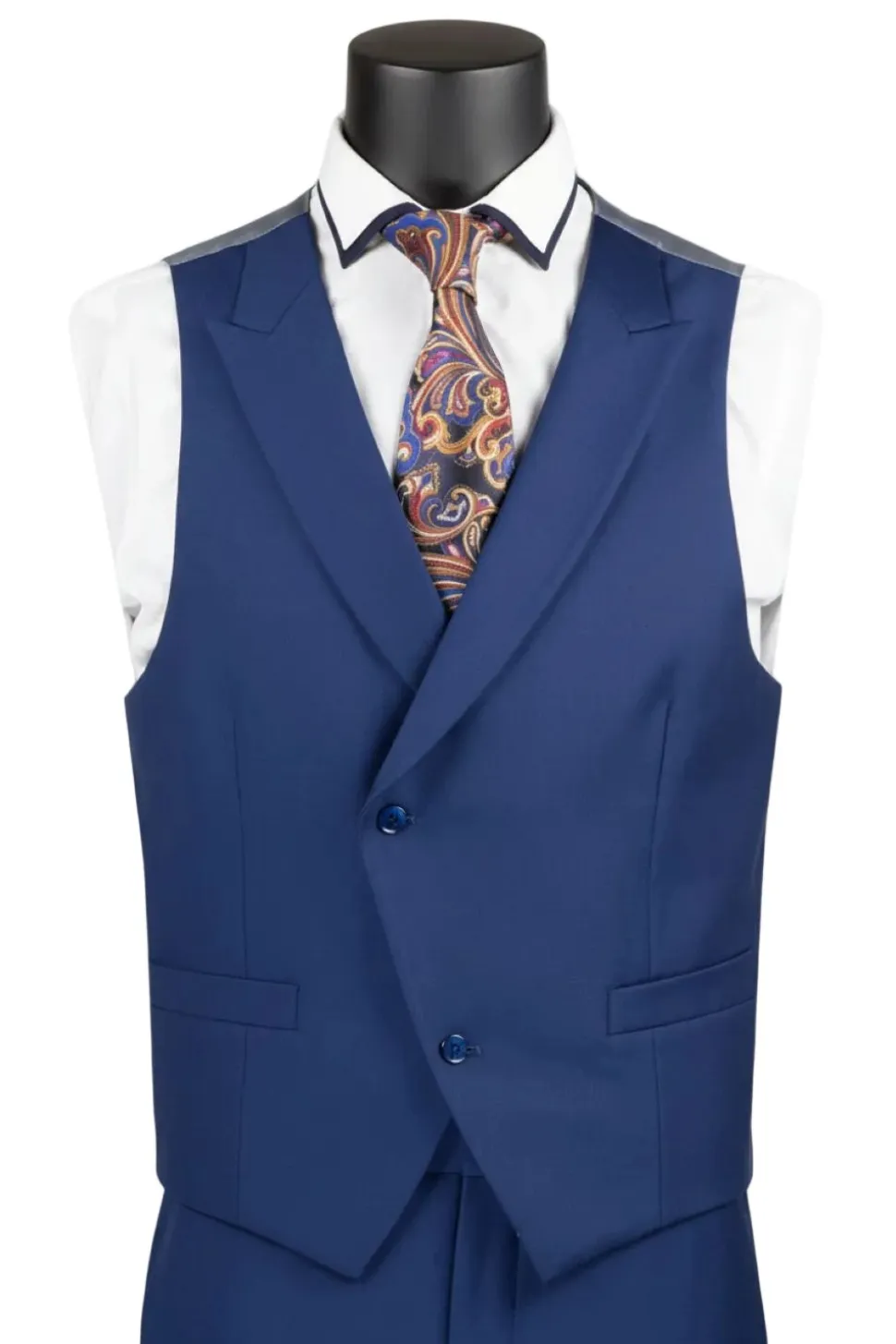 Blue Modern Fit 3 Piece Suit with Vest and Adjustable Waistband Pants