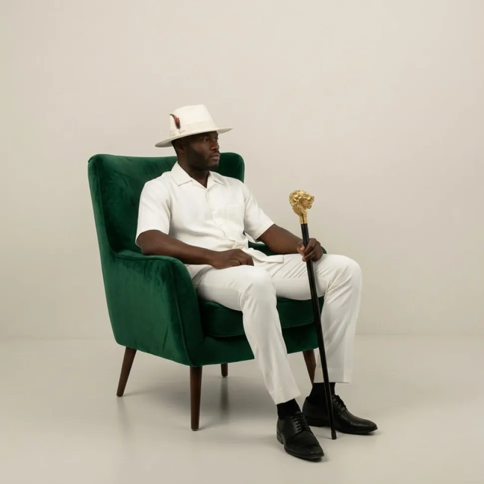 Brooklyn Collection - Wool Felt Crushable Fedora with Feather Accent in Off White