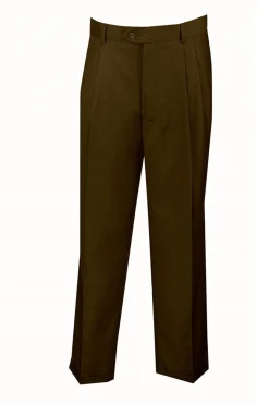 Brown Dress Pants Regular Leg Pleated Pre-hemmed With Cuffs