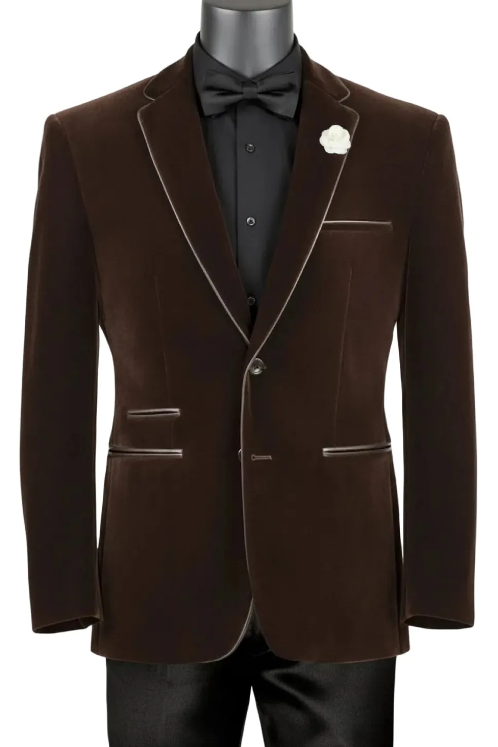 Brown Slim Fit Velvet Sport Coat Single Breasted 2 buttons