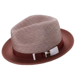 Burgundy Men's Two-Tone Braided Pinch Fedora with Grosgrain Ribbon