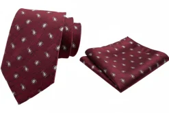 Burgundy Paisley Textured Design Tie and Pocket Square Set