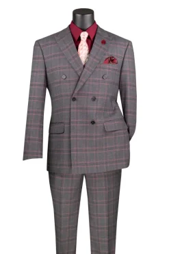 Charcoal Modern Fit Double Breasted Glen Plaid Peak Lapel 2 Piece Suit