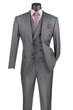 Charcoal Modern Fit 3 Piece Suit with Vest and Adjustable Waistband Pants