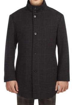 Charcoal Wool Blended Quilted Overcoat Slim Fit with Detachable Bib