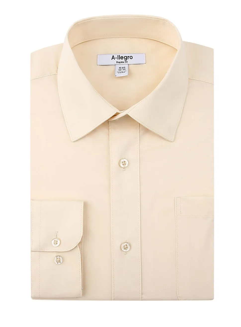 Classic Regular Fit Cotton Convertible Cuff Dress Shirt In Beige
